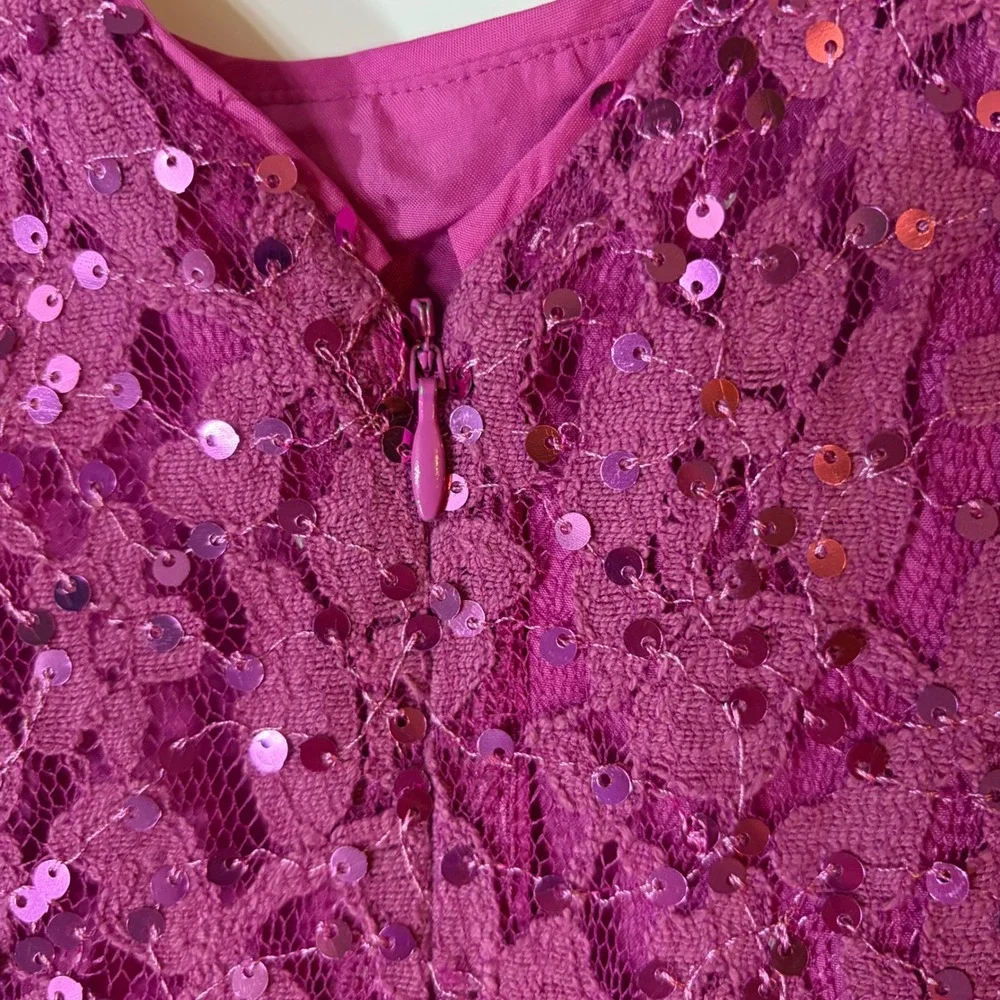 Gymboree Girls Magenta Pink Sequin Floral Lace Sleeveless‎ Party Dress Size 8